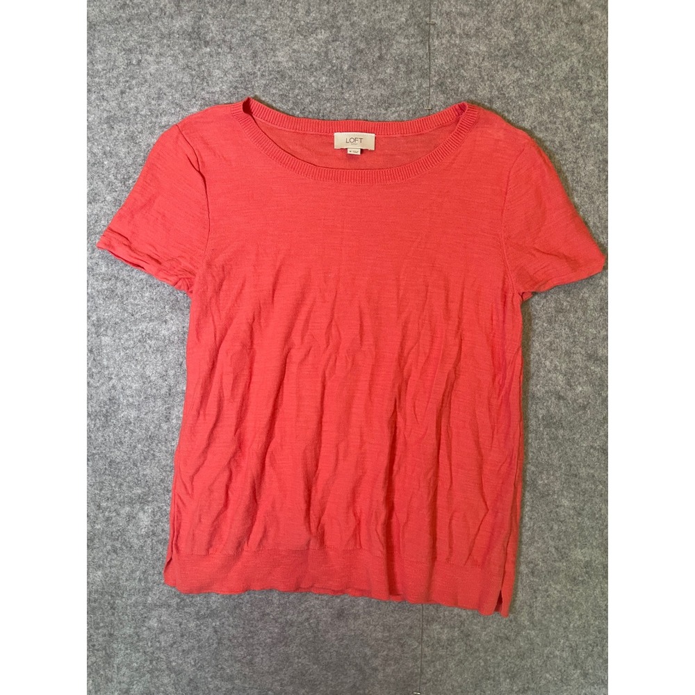 Loft Outlet Womens Coral Pink Short Sleeve Cotton Knit Sweater Size M